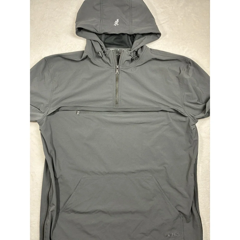 Gramicci Men's L Buttermilks Climbing Jacket 1/4 Zip Solid Gray Hooded